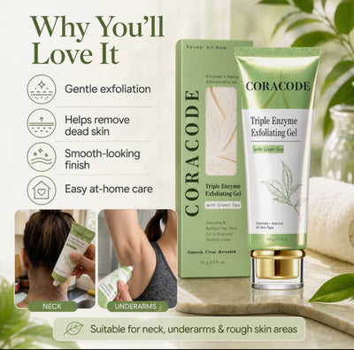 Triple Enzyme Exfoliating Gel with Green Tea β Body Scrub for Neck, Underarms & Body