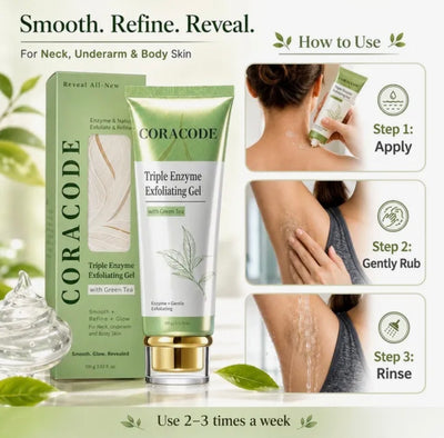 Triple Enzyme Exfoliating Gel with Green Tea β Body Scrub for Neck, Underarms & Body