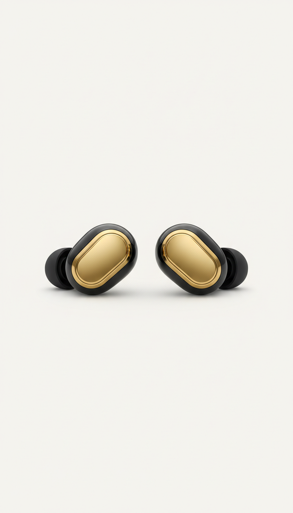 Gold-Accented Wireless Earbuds With Charging Case