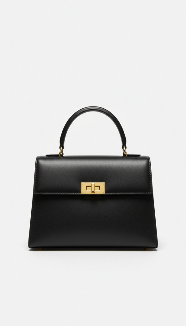 Structured Leather Handbag With Modern Clasp