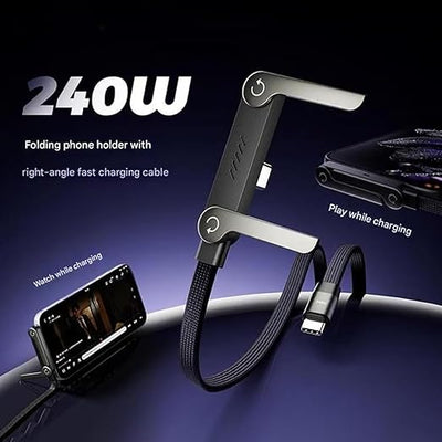 240W 2-in-1 Data Cable With Stand | 1.5 Meter C to C USB Data Cable | Fast Charging Nylon Braided Mobile Cable