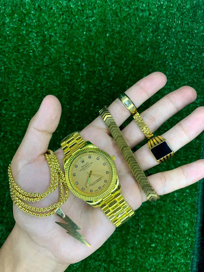 Luxury Men’s Watch & Jewelry Set – Premium Stylish Wristwatch with Bracelet, Ring & Chain