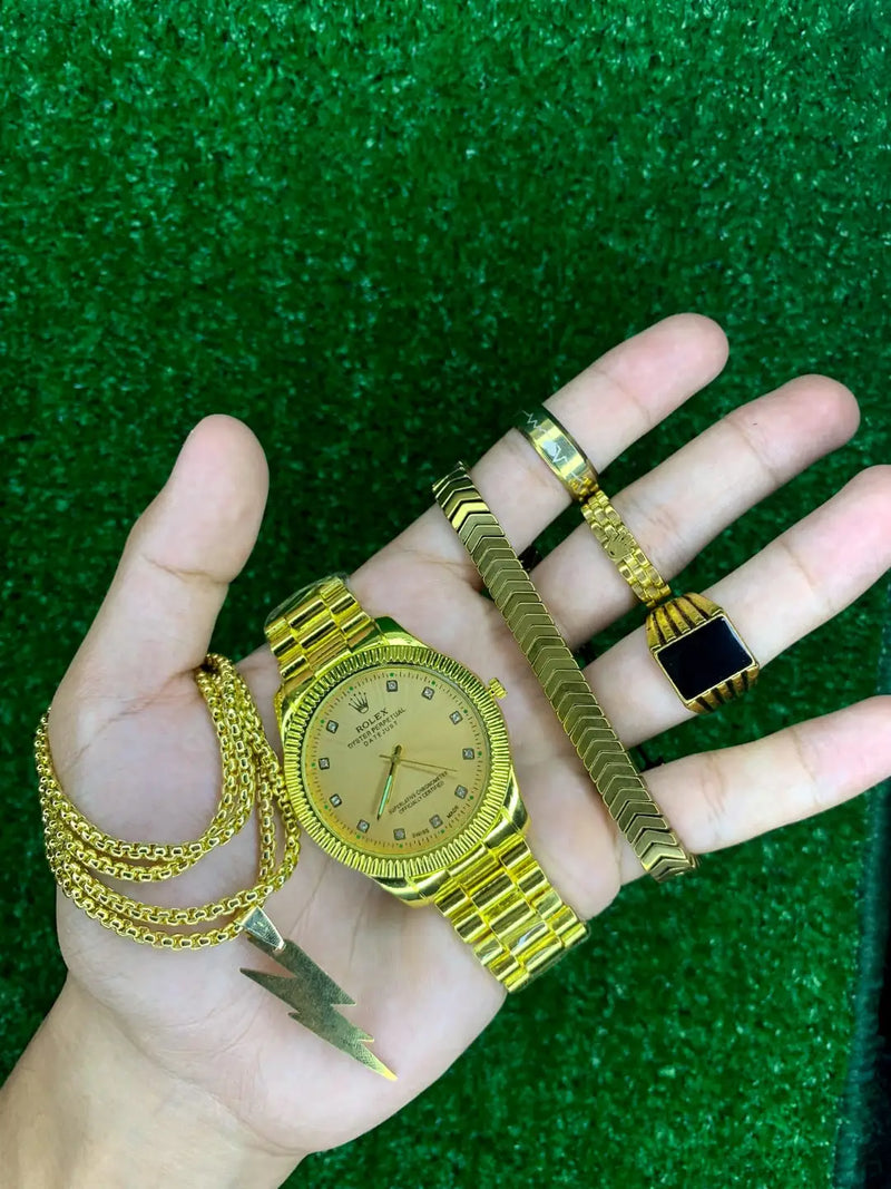Luxury Men’s Watch & Jewelry Set – Premium Stylish Wristwatch with Bracelet, Ring & Chain
