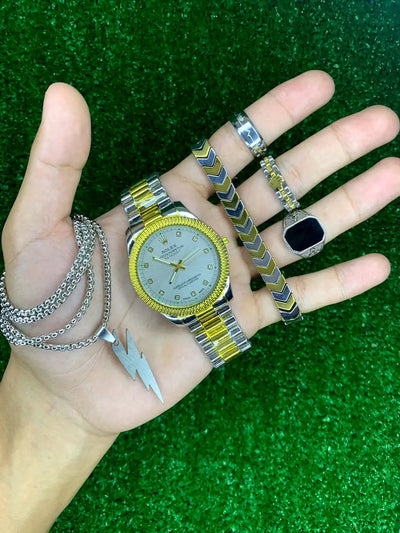 Luxury Men’s Watch & Jewelry Set – Premium Stylish Wristwatch with Bracelet, Ring & Chain