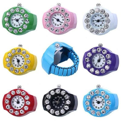 Rhinestone Finger Ring Watch for Women, Silicone, Mini Analog, Trendy Gift
