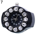 Rhinestone Finger Ring Watch for Women, Silicone, Mini Analog, Trendy Gift
