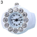 Rhinestone Finger Ring Watch for Women, Silicone, Mini Analog, Trendy Gift
