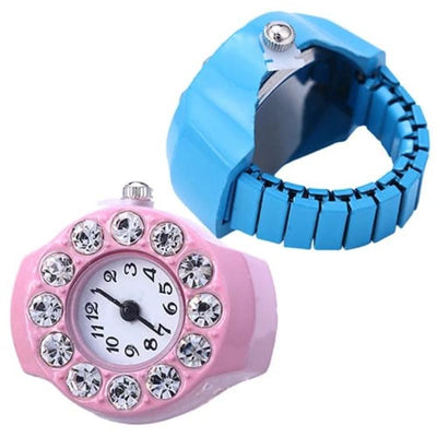 Rhinestone Finger Ring Watch for Women, Silicone, Mini Analog, Trendy Gift