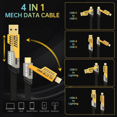 4 In 1 Mech High Speed Data Cable Durable Reliable Fast Charging Stable Transfer Universal Compatibility Practical Choice For Smartphones Tablets And Laptops