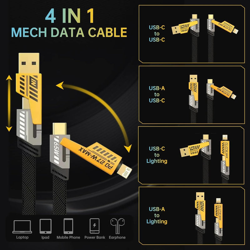 4 In 1 Mech High Speed Data Cable Durable Reliable Fast Charging Stable Transfer Universal Compatibility Practical Choice For Smartphones Tablets And Laptops