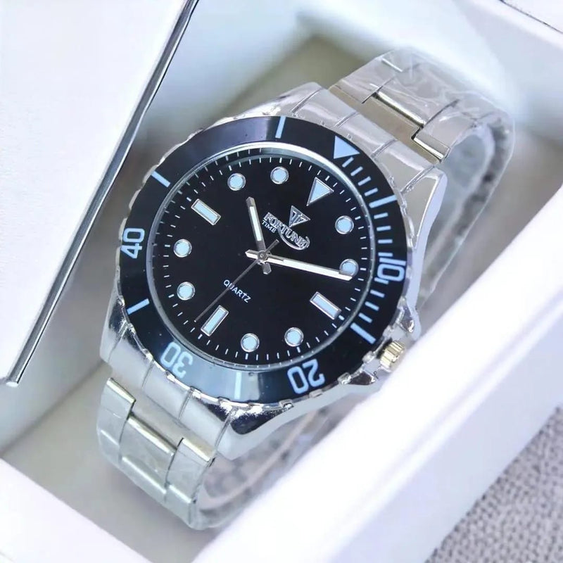 Men’s Luxury Stainless Steel Watch – Black Dial Premium Fashion Wristwatch
