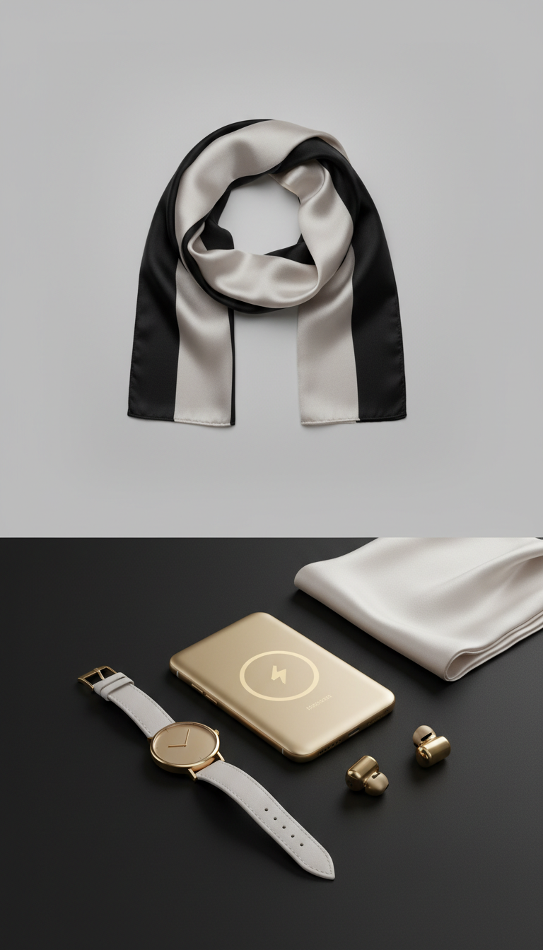 Silk Blend Scarf in Soft Pearl and Onyx